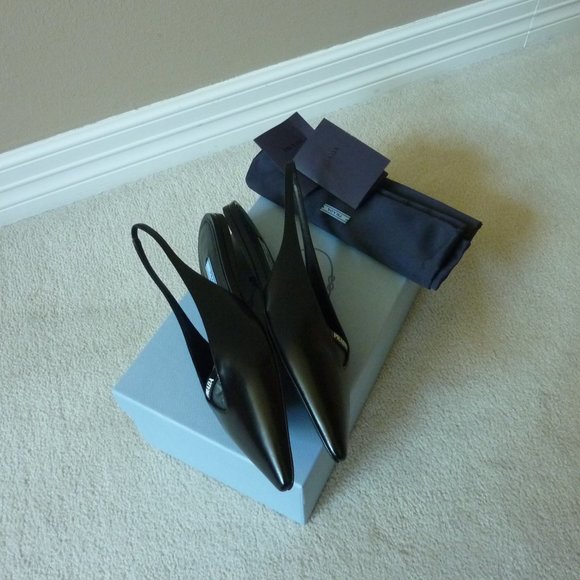 Prada Brushed Leather Slingback Logo Detail Flats - Picture 10 of 13